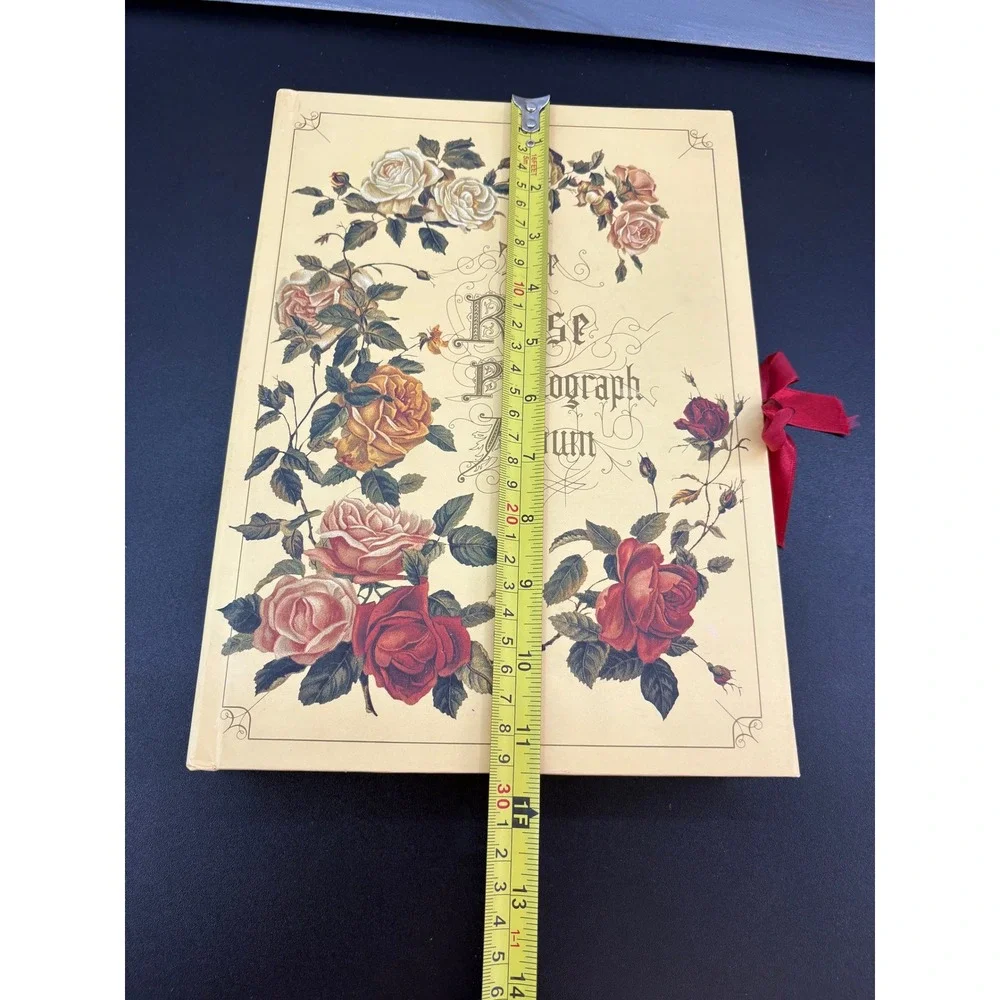 The Rose Photograph Album Vintage Floral Hardcover Ribbon Tie Cream 11.5x8.25in